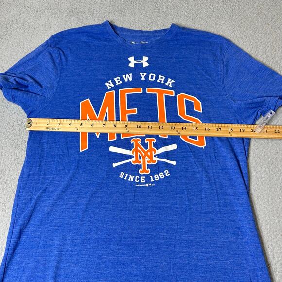 New York Mets Under Armour Tee Youth M Blue Short Sleeve Pullover Loose Fit - Picture 6 of 6